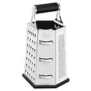 Rainu Kitchen Essential Cheese Grater - 6 Sided Stainless Steel Multi Functional Hand Held Vegetable Grater/Slicer/Zester/Shredder with Non-Slip Rubber Handle & Base for Home & Professional Kitchen