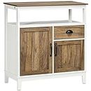 HOMCOM Buffet Cabinet, Farmhouse Storage Cabinet, Freestanding Sideboard with Doors, Drawer and Open Shelf, Brown Oak