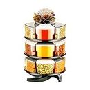 RUSHIL WERE 360° Spice Rack Set of 18 Pieces 3 Layer Spice Set | Masala Box | Masala Container | 300 ml Plastic Grocery Container | Grey - White Combination, Tiered Shelf
