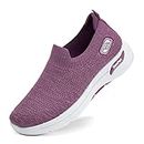 Women's Slip-On Walking Shoes Mesh Breathable Lightweight Casual Sneakers for Work Gym Running Training Shoes (Purple, Numeric_5)