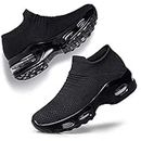 YHOON Women's Slip On Walking Shoes Breathable Lightweight Mesh Casual Running Jogging Sneakers Air Cushion All Black,10