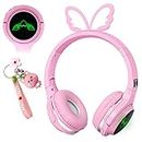 Pink Kids Wireless Bluetooth Headphones,Cute Butterfly Over-Ear Headphones with Built-in Microphone,Wireless and Wired Headset for Phones,Tablets,PC,Laptop, for Boys Girls Toddler,Pink