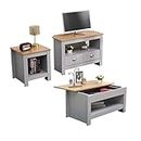 Homeke Lancaster Living Room 3 piece Set Lamp Table Side Table Coffee table with Shelf 2 Drawers Corner TV Stand (Grey+Oak-sliding coffee table)