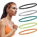 5 Pcs Lightweight Sports Elastic Headband, MH MOIHSING Non-Slip Thin Silicone Sweat Band, Newest Fitness Fashion Color Yoga Head Band Hair Accessories for Men Women Girls Teenagers for Working Out