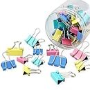 50pcs Colored Binder Clips, 3 Sizes Metal Foldback Clips Color Bulldog Clips Metal Foldback Clamps Coloured Stationery File Money Paper Clamps Colored Metal Binder Clips for School(15mm/19mm/25mm)