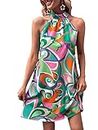SOLY HUX Women's Allover Print Halter Sleeveless Tunic Short Dress Summer Dresses Multicoloured Print S