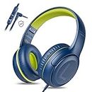Kids Headphones for School Toddler Wired with Microphone Plug in Bulk Boys Headset Girls 3+ Year Old Blue Green shareport Phones Teen Volume Control Airplane Two People Childrens Babies Over Ear