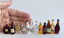 Lot 12 Wine Whiskey Rum Liquor 1:12 Scale Dollhouse Miniatures Wine Bottles Set