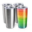 Stainless Steel Tumblers Bulk 4-Pack 20oz Double Wall Vacuum Insulated by Pixiss | Bulk Cup Coffee Mug with Lid, Travel Mug Works Great for Ice Drink, Hot Beverage | Perfect for Epoxy Glitter Tumblers