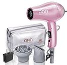 Dan Technology Travel Hair Dryer,dual voltage hair dryer,mini blow dryer with Concentrator,small hair dryer with diffuser,European Hair Dryer with European Plug,pink blow dryer for Women