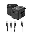 Outback Outlet Universal Travel Adapter with PD (Fast Charging - 35W), International Plug Adapter with 3 USB-A, 2 USB-C and USA/EU/AU/UK AC Sockets,Multi Charger Cable Nylon Braided 3 in 1 Included