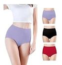 Think Tech High Waisted Cotton Hipster Panty Ladies Soft Panties l Women Seamless High l Women Underwear Jhanghiya Rise Panties Hipster Set of Colour Light Purple I Black I Maroon Pack of 3 XL Size