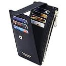 Badiya RFID Card Holder Wallet for Women Slim Wallets Bifold Multi Card Case Zipper Coin Purse, A-Lychee Pattern-Black, one_size, Classic