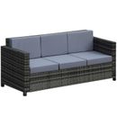 Outsunny Rattan Korb 3-Sitzer Sofa Stuhl Terrassenmöbel mit Kissen schwarz
