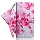 IMEIKONST Nokia 3.2 Case PU Leather 3D Pattern Magnetic Clasp Protective Book Style Card Holder Flip Wallet Stand Case Mobile Phone Case for Nokia 3.2 Pink Peach Blossom BX