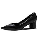 Women's Classic Pointed Toe Comfort Formal Slip On Block Heel Office Dress Pumps Shoes Matte Black Size 42