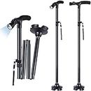 Walking Cane with LED Light, Ohuhu Adjustable Folding Canne and All Terrain Walking Stick with Carrying Bag, Sturdy Portable Walking Cane