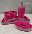 Accesorios de baño de estrás rosa Rachel Zoe bandeja dispensador de jabón cepillo de dientes