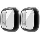 HANKN 2 Pack Screen Protector Case Compatible with Fitbit Versa 3 / Sense Screen Protector Case, Soft TPU Full Coverage Cover Accessories (Black+Black)