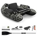 GYMAX Fishing Float Tube, 350lbs Inflatable Fishing Boat with Paddle, Pump, Flippers, Fish Hook Stators, Fish Ruler, Storage Pockets, Portable Backpack Belly Boat for Adults Fishing (Camouflage)
