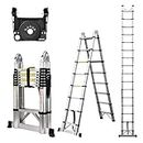 Soctone Telescoping Ladder A Frame, 16.5 Ft Compact Aluminum Extension Ladder, Portable Telescopic RV Ladder for Outdoor Camper Trips Motorhome with Tool Platform and Stabilizer Bar, 330 lb