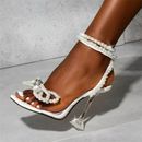 Summer Wedding Shoes Butterfly-Knot Narrow Thin Heels Square Toe Party Sandals