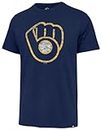 '47 MLB Men's Alternate Team Distressed Imprint Match Baseball Primary Logo Wordmark T-Shirt - Milwaukee Brewers Navy - Large