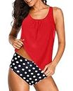 Yonique Blouson Tankini Swimsuits for Women Loose Fit Floral Imprested Modest Two Piece Bathing Suits, Rojo, XL