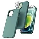 TOCOL [5 in 1] Designed for iPhone 12 Case & iPhone 12 Pro Case, with 2 Pack Screen Protector + 2 Pack Camera Lens Protector, Silicone Shockproof Cover [Anti-Scratch] [Drop Protection],Midnight Green