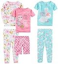Simple Joys by Carter's Toddler Girls 6-Piece Snug Fit Cotton Pajama Set, Bunny/Animals Green, 3T
