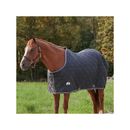 SmartPak Stocky Fit Quilted Stable Blanket - Closed Front - 84 - Medium (220g) - Black w/ Grey Trim & White Piping - Smartpak