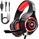 Gaming Headset for PS4 PS5, Over-Ear Headphones with Noise Reduction Mic & LED Light Compatible with Xbox One PC Laptop Mac Moblie