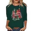 Amazon Overstock Clearance Warehouse Pull de Noël Femme Womens Christmas Casual Fashion Christmas Plaid Tree Printing Crew Neck Three Quarter Sleeve Tops Tshirt Blouse Tee Shirt Bleu Clearance