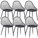 buybyroom Juego de 6 sillas de comedor con respaldo, patas metálicas, sillas de salón, sillas de jardín, color negro
