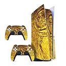 GADGETS WRAP Printed Vinyl Skin Sticker Decal for Sony PS5 Playstation 5 Disc Edition Console & 2 Controller (Skin Only, Console & Controller not Included.) - Gold Drops
