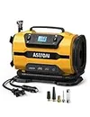 AstroAI Tire Inflator Portable Air Compressor Pump 150PSI 12V DC/110V AC with Dual Metal Motors &LED Light， Automotive Car Accessories&Two Mode for car, Bicycle Tires and air mattresses, Yellow