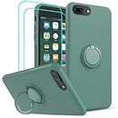 LeYi for iPhone 8 Plus Case iPhone 7 Plus Case, iPhone 6s Plus Case iPhone 6 Plus Case, with 2 PCS Glass Screen Protector, Liquid Silicone Gel Rubber Soft Shockproof Case for iPhone 8 Plus, Green