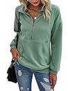 RANPHEE Womens Green Long Sleeve Tops Lapel Zipper Casual Sweatshirt Loose Pullover Sweater Shirts Fall Fashion Clothes Activewear Running Jacket XL