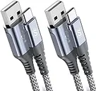 sweguard USB C Cable Fast Charge 3.1A [2 Pack, 6.6ft],iPhone 15 Pro Max Type C Charging Cable Nylon Braided Compatible with Samsung S24 S23 S22 S21 S10，A72 A53 A52,Note 20 10,Pixel,LG,Moto etc-Grey