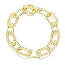 Mytys Link Bracelet Two tone Circles Chain Silver and Gold Wire Cable Bangle Designer Inspired Bracelets for Women (Paper Clip Gold)