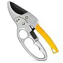 Milifox Ratchet Pruning Shears For Gardening, Bypass Pruning Scissors Secateurs With Sk-5 Steel, Professional Ratchet Anvil Pruning Shears For Tree Trimming, Cutting Rose, Tree, Plants(Yellow)