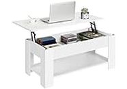 Yaheetech Lift Up Top Coffee Table with Storage Compartment and Shelf Wooden Hydraulic Tea Table Desk for Office Living Room Furniture, White