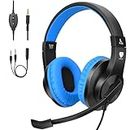 Kids Headphones for Online School, Children, Teens, Boys, Girls, 3.5mm Stereo Over-Ear Gaming Headphone with Microphone and Volume Control Compatible with PS4, PS5, New Xbox One（Blue）