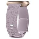 Leonids Floral Engraved Band Compatible with Fitbit Versa 4 Bands/Fitbit Versa 3 Bands Women Men, Soft Silicone Replacement Strap for Fitbit Sense 2/Sense Smart Watch (Small, Lavender Purple)
