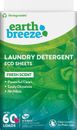 Earth Breeze Laundry Detergent Sheets Fresh Scen No Plastic Jug 60Loads