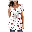 Summer Floral Shirts for Women Cute Love Heart Print 3/4 Sleeve Shirts Spring Tops 1467