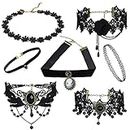 Shining Diva Fashion Jewellery Girls/Women's Black Fabric Lace Chokers Stylish Necklace Combo Set of 7 Pieces (cmb271)
