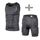Men's Padded Compression Shirt Training Vest(3-Pad) Sleeveless T-shirt and Short Set Ribs, Back,Thighs and Buttocks Elbow Knee Protector - Football Soccer Basketball Hockey Protective Gear