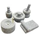 EZAHK Stone Miniature Kitchen Set for Kids, Pooja and Grahapravesam, Traditional Home, Grinding Stone, Kitchen Playsets (Small Size), (Set of 5) Grey