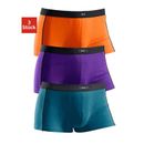 Boxershorts H.I.S Gr. 4, 3 St., bunt (orange, lila, petrol) Herren Unterhosen Sportunterwäsche in Hipster-Form mit schmalen Piping